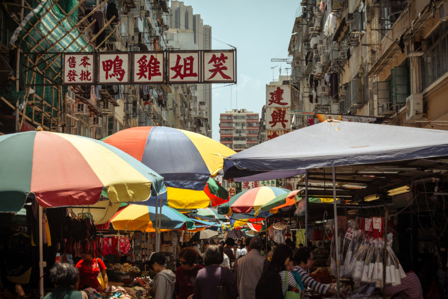 Into the crowded markets of Kowloon