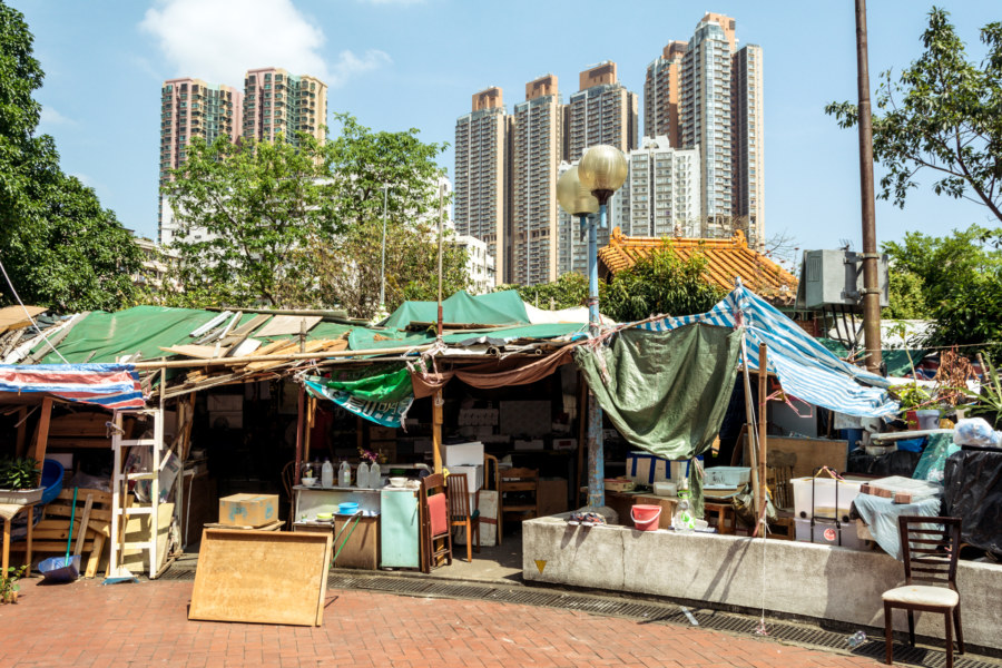 A tent village in the midst of modern Kowloon