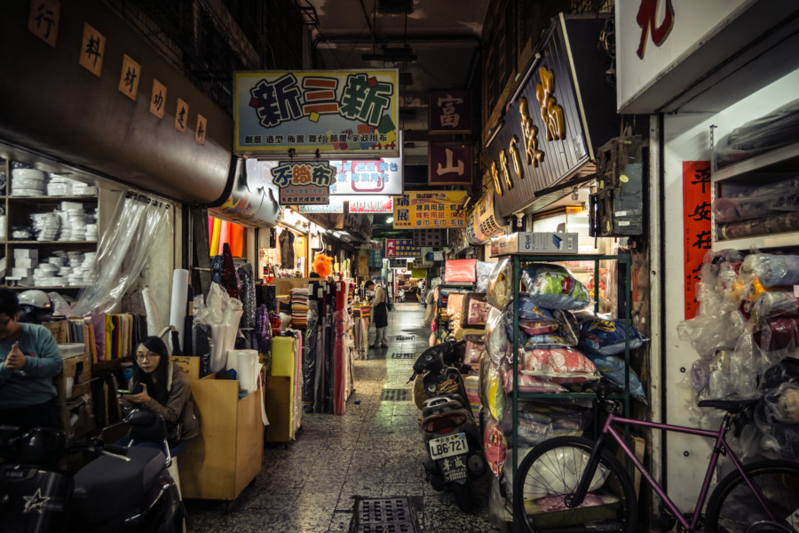 Ximen Market textile mall after dark