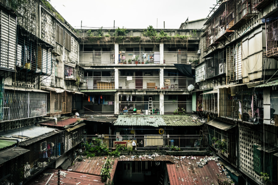 Inside the decaying courtyard