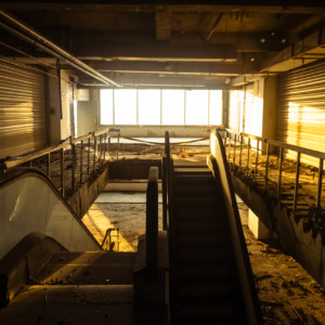 An abandoned department store in the golden light