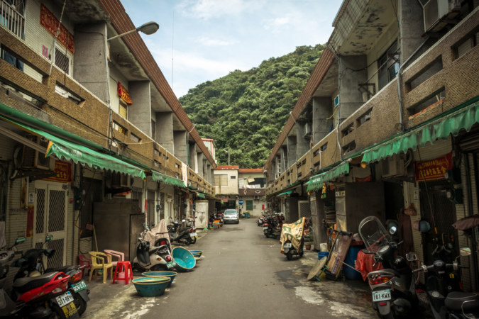 Crowded housing next to the fishing port in Nanfangao