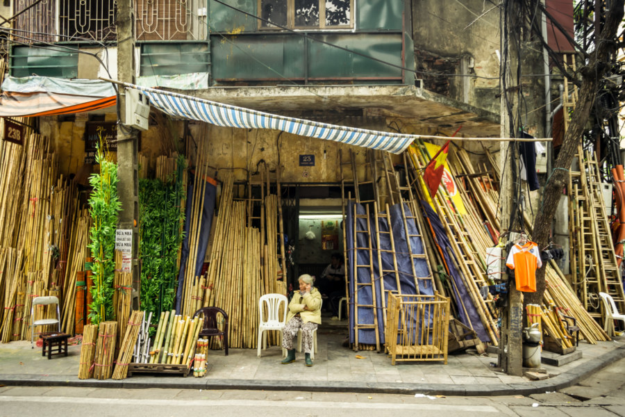 Bamboo vendor in the Old Quarter of Hanoi