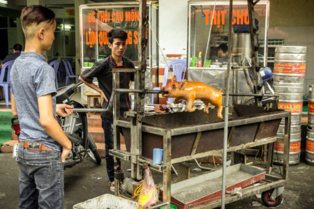 Suckling pig outside the back of Hanoi Station