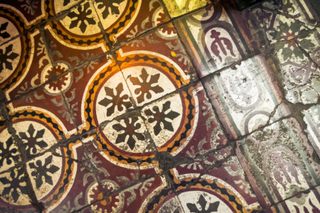 Ornate tile on the floor of the Lake View Cafe, Hanoi