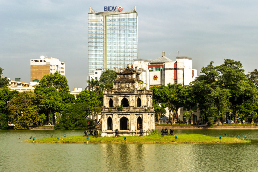 Turtle Tower in the middle of Hoan Kiếm Lake